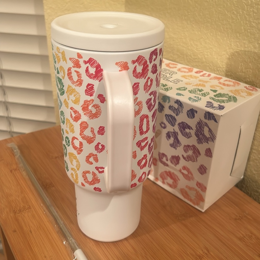 Rainbow Leopard Print Travel Tumbler - White